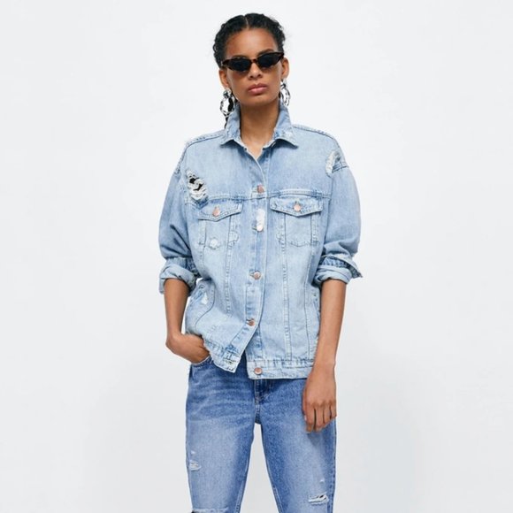 Zara Jackets & Blazers - Zara Z1975 Oversize Denim Destroyed Distressed Jean Jacket With Rips NWOT